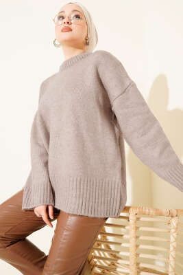 Basic Oversize Triko Tunik Vizon 