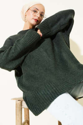 Basic Oversize Triko Tunik Zümrüt