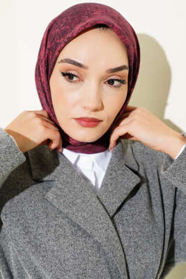 Batik Motifli Modal Eşarp Bordo 