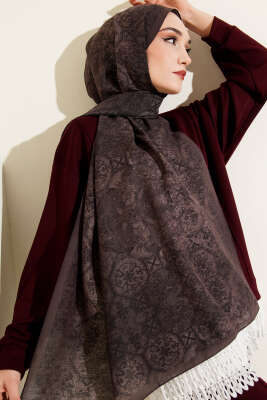 Batik Motifli Modal Şal Acı Kahve 