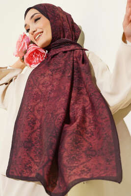Batik Motifli Modal Şal Bordo 