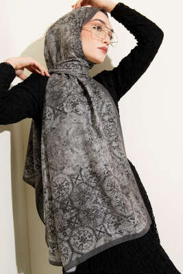 Batik Motifli Modal Şal Gri 