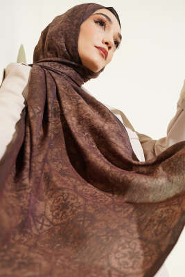 Batik Motifli Modal Şal Kahve 
