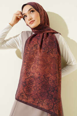 Batik Motifli Modal Şal Kiremit - Başörtüsü
