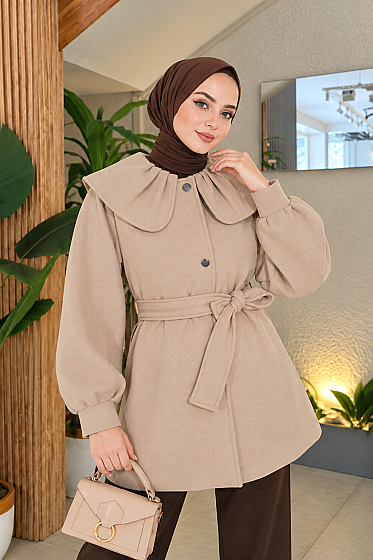 Bebe Yaka Detaylı Kaşe Kaban Bej - Kaban