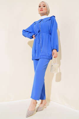 Bebe Yaka Fermuarlı Takım Saks - MİSS İNDİGO