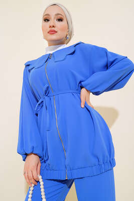 Bebe Yaka Fermuarlı Takım Saks - İKİLİ TAKIM