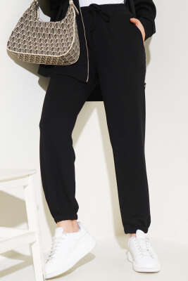 Bel İpli Paça Lastikli Jogger Pantolon Siyah 