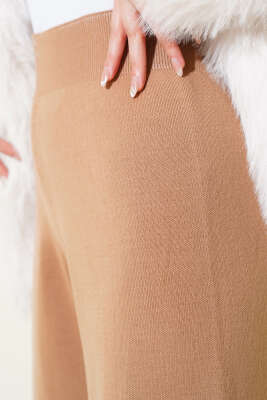 Bel Lastikli Bol Triko Pantolon Latte - Pantolon
