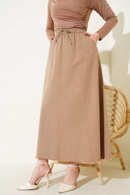 Bel Lastikli Cepli Gabardin Etek Camel - Etek