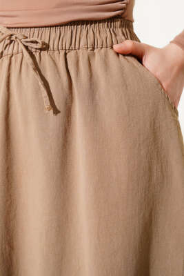 Bel Lastikli Cepli Gabardin Etek Camel - Etek