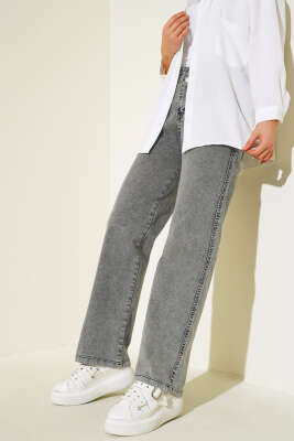 Bel Lastikli Çift Düğmeli Kot Pantolon Füme - 500-700 TL Ürünler