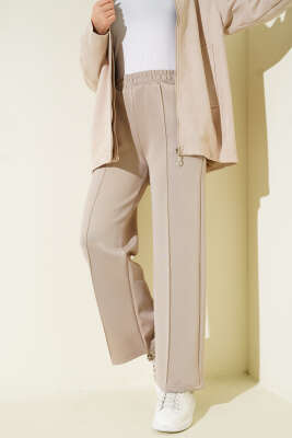 Bel Lastikli Çımalı Scuba Pantolon Bej