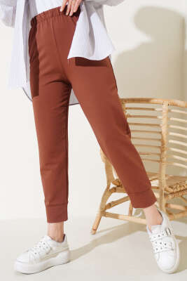Bel Lastikli Dar Paça Basic Pantolon Kahve - Pantolon