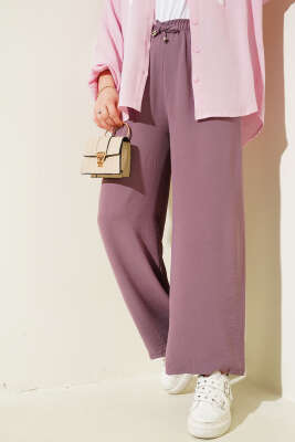 Bel Lastikli Geniş Paça Ayrobin Pantolon Magenta 