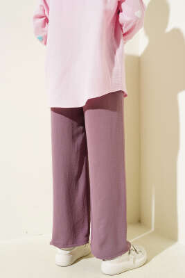 Bel Lastikli Geniş Paça Ayrobin Pantolon Magenta - Pantolon
