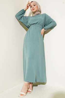 Bel Lastikli Kuşaklı Ayrobin Elbise Çağla Yeşili 