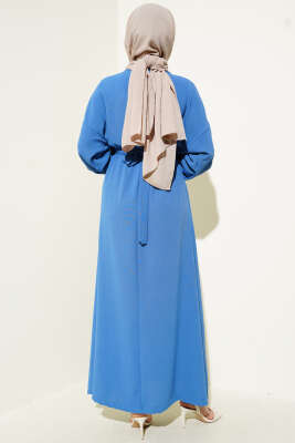 Bel Lastikli Kuşaklı Ayrobin Elbise İndigo - Elbise