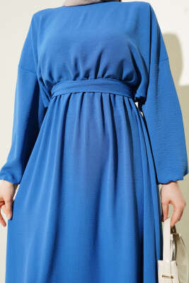 Bel Lastikli Kuşaklı Ayrobin Elbise İndigo - Elbise