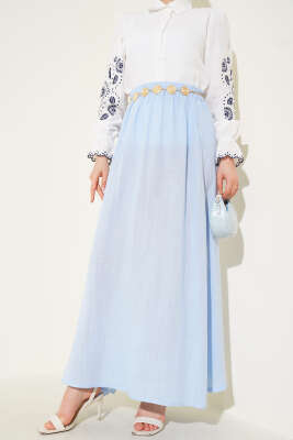 Bel Lastikli Müslin Etek Bebe Mavi 