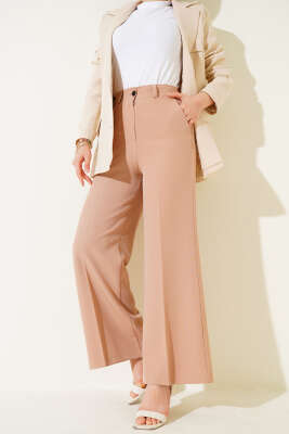 Bel Lastikli Palazzo Kumaş Pantolon Latte - ZAZA