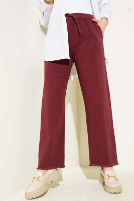 Bel Lastikli Püskül Paça Gabardin Pantolon Bordo 