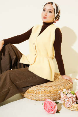 Bel Lastikli Sakallı Triko Yelek Sarı - ARISOY