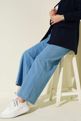 Bel Lastikli Salaş Kot Mavisi Pantolon