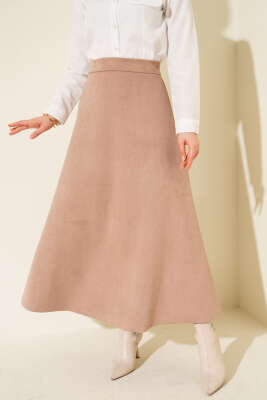Bel Lastikli Süet Etek Latte