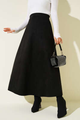 Bel Lastikli Süet Etek Siyah - HBS