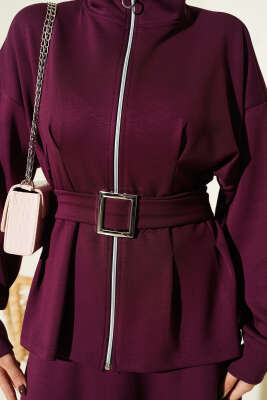 Bel Pensli Kuşaklı Loyşa Etekli İkili Takım Bordo - İkili Takım
