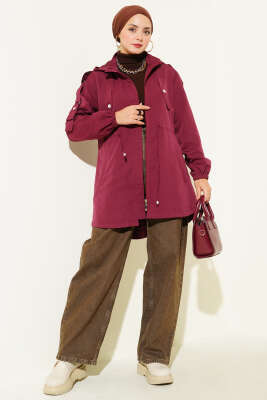 Bel Tünelli Kapüşonlu Trençkot Bordo - Trençkot