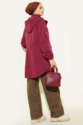 Bel Tünelli Kapüşonlu Trençkot Bordo - Trençkot