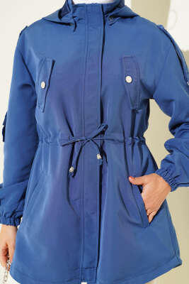 Bel Tünelli Kapüşonlu Trençkot İndigo - Trençkot