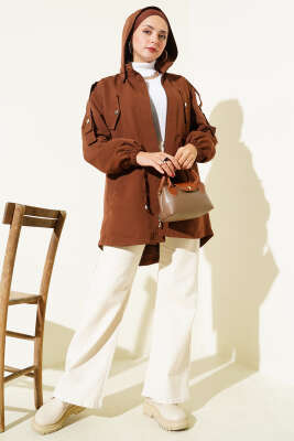 Bel Tünelli Kapüşonlu Trençkot Kahve - Trençkot