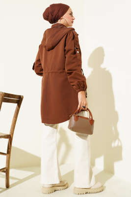 Bel Tünelli Kapüşonlu Trençkot Kahve - Trençkot