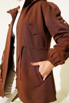 Bel Tünelli Kapüşonlu Trençkot Kahve - Trençkot