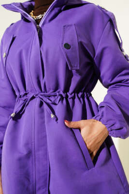 Bel Tünelli Kapüşonlu Trençkot Mor - Trençkot