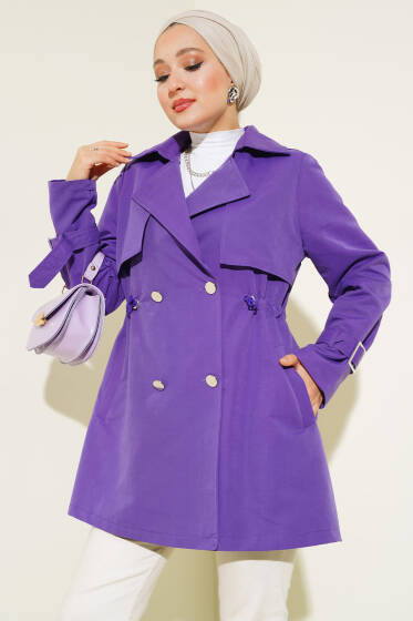 Bel Tünelli Kısa Trençkot Mor - Trençkot