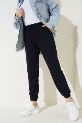 Bel Ve Bilek Lastikli Jogger Pantolon Lacivert 