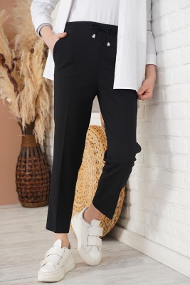 Beli İpli Dar Paça Siyah Pantolon