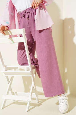 Beli Lastikli Geniş Paçalı Pantolon Magenta - Pantolon