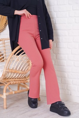 Beli Lastikli İspanyol Paça Gül Kurusu Pantolon - Pantolon