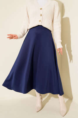 Beli Lastikli Kloş Scuba Etek Lacivert - SAS