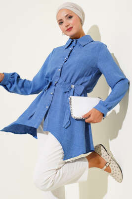 Beli Lastikli Kurdeleli Gömlek İndigo