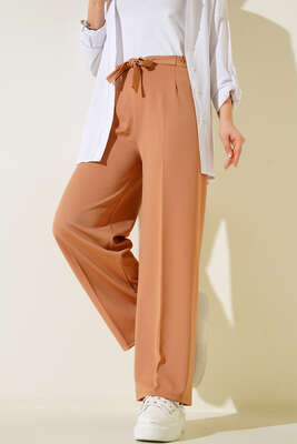 Beli Lastikli Kuşak Bağlamalı Pantolon Camel - Pantolon