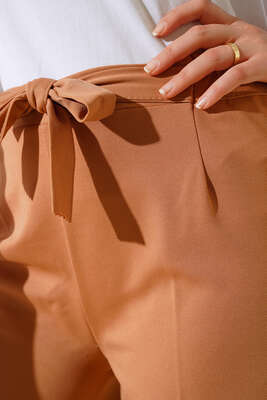Beli Lastikli Kuşak Bağlamalı Pantolon Camel - Pantolon