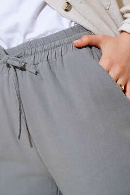 Beli Lastikli Pantolon Gri - Pantolon
