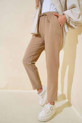 Beli Lastikli Pantolon Latte - Pantolon
