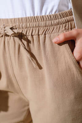 Beli Lastikli Pantolon Latte - Pantolon